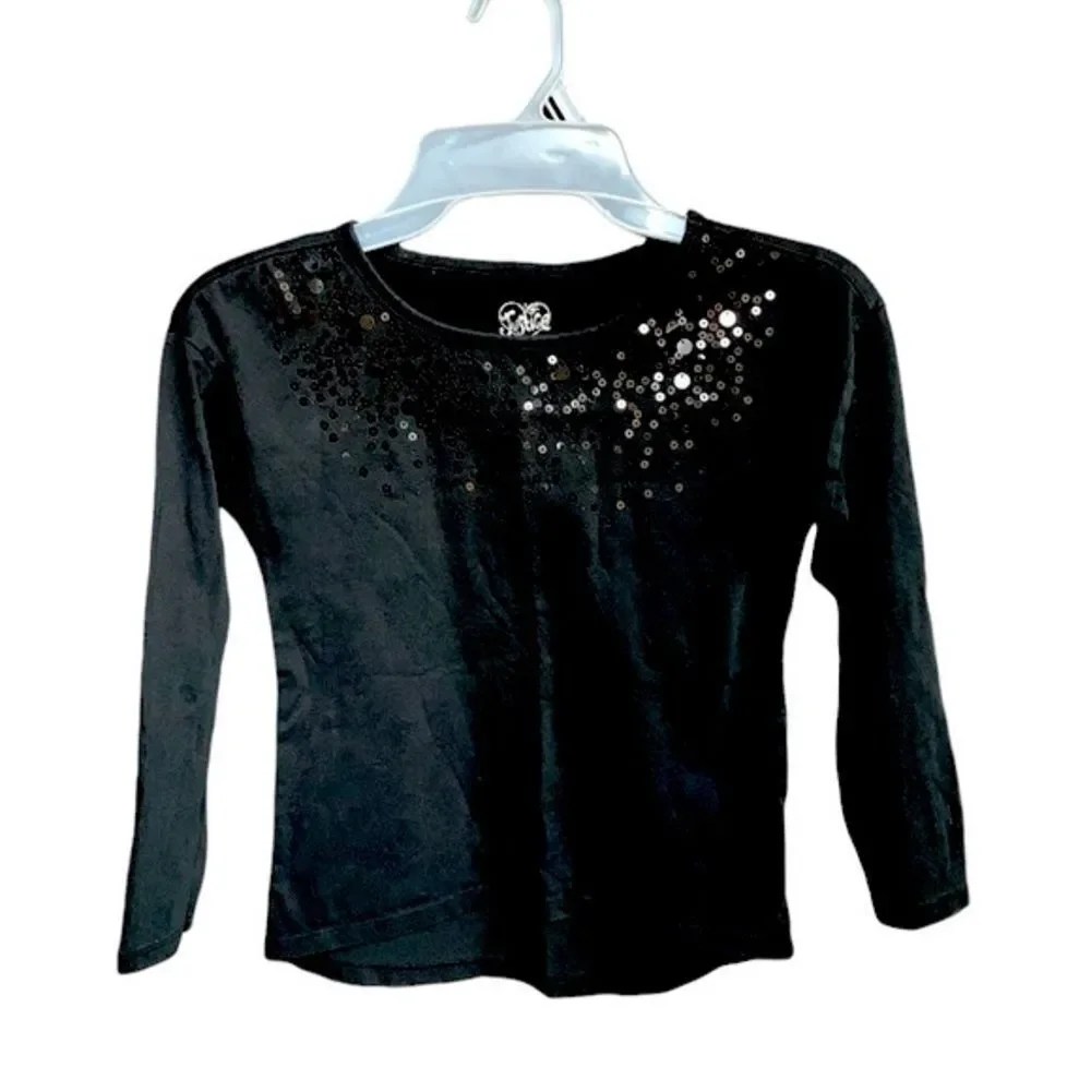 JUSTICE | Black Sequins Girls Long Sleeve Top T Shirt Embellished Size 7